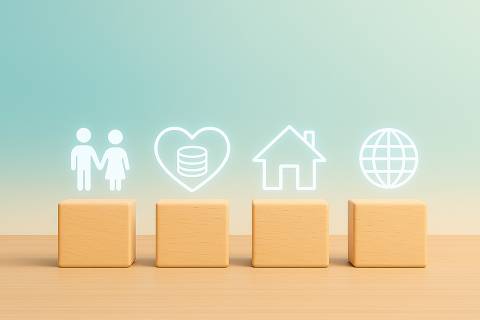 Foto: Icons zu Personen, Herz, Haus und Globus